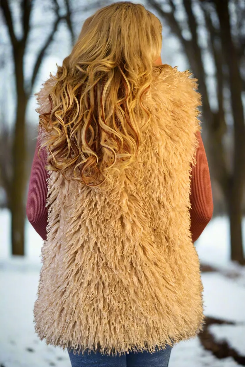 W.A.Y Wonderful & Young Mongolian Lamb Faux Fur Lapel Vest