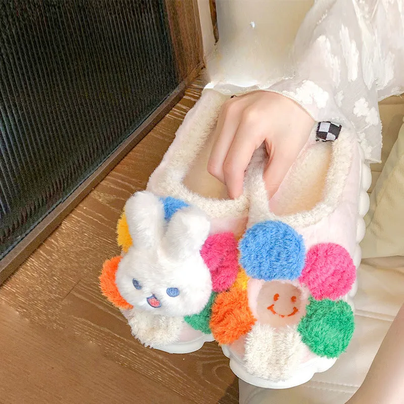 Wholesale Cute Sunflower Bunny Autumn and Winter Warm Home Non-slip Cotton Slippers