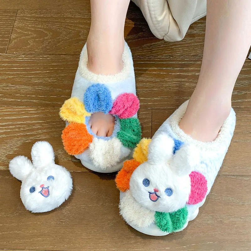 Wholesale Cute Sunflower Bunny Autumn and Winter Warm Home Non-slip Cotton Slippers