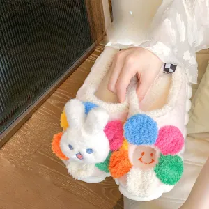 Wholesale Cute Sunflower Bunny Autumn and Winter Warm Home Non-slip Cotton Slippers