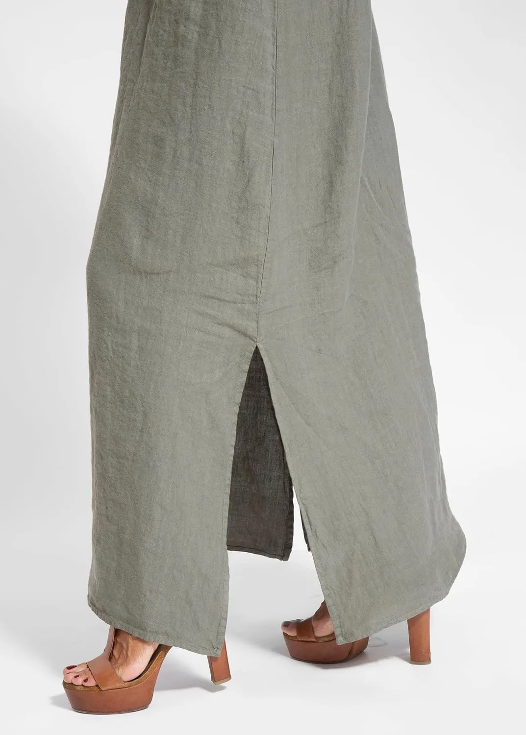 Women's Summer Cotton Linen Sleeveless Spaghetti Strap Maxi Dress Casual Loose Beach Vcation Slit Long Sundress