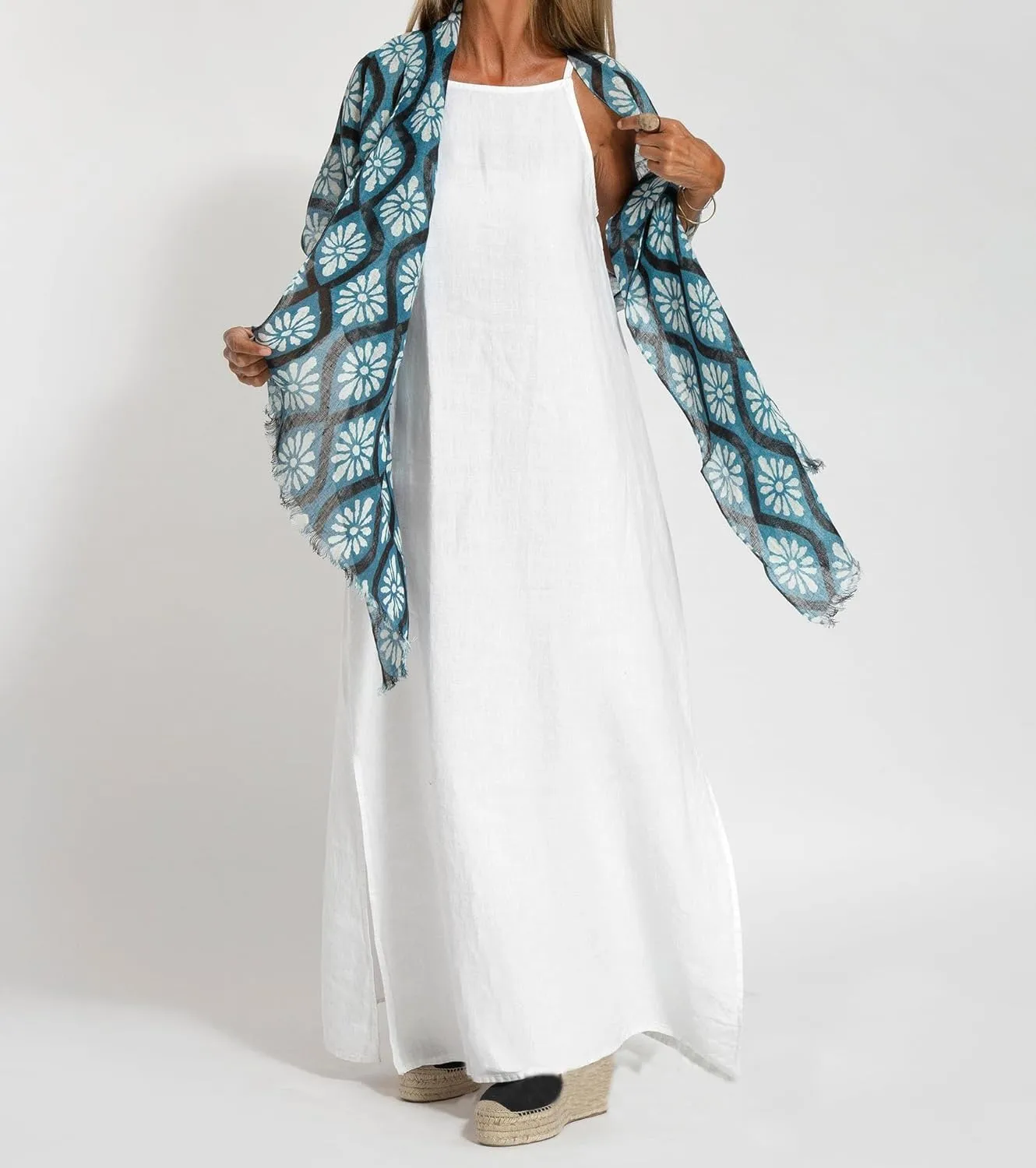 Women's Summer Cotton Linen Sleeveless Spaghetti Strap Maxi Dress Casual Loose Beach Vcation Slit Long Sundress